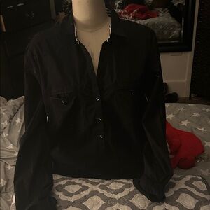 New York & Company Black Button-Up Blouse